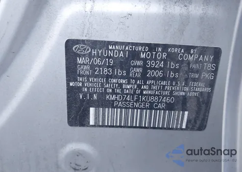 2019 Hyundai Elantra Se из США, поврежденный, VIN KMHD74LF1KU887460